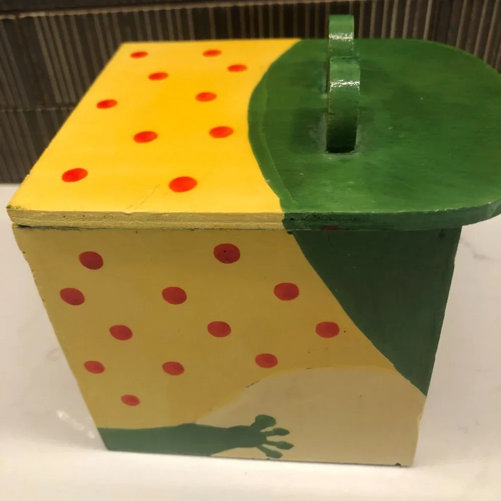 Vintage Painted Wood Frog Box